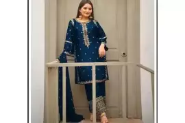 Luxurious 3-Piece Stitched Shamoz Silk Suit for Women with Embroidery