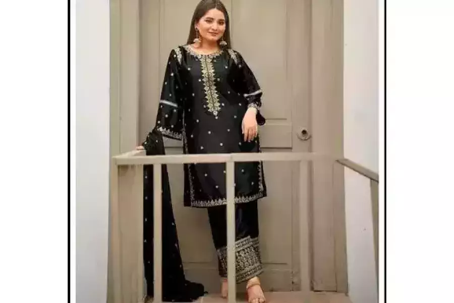 3-Piece Stitched Shamoz Silk Suit for Women with Embroidery