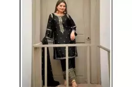  3-Piece Stitched Shamoz Silk Suit for Women with Embroidery
