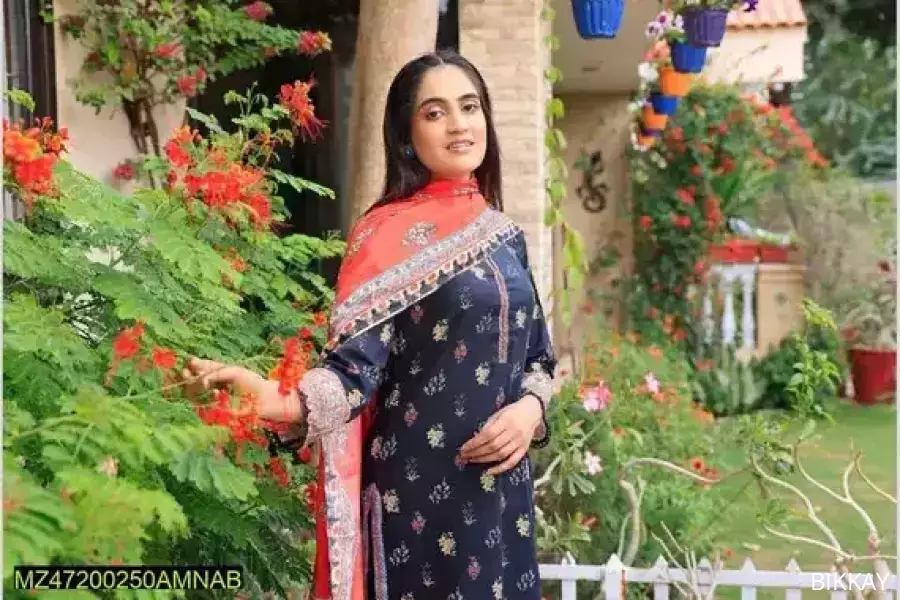 Amna B Bronze Women's 3 Pcs Unstitched Lawn Printed Suit – Trendy & Fashionable