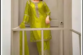 3-Piece Stitched Shamoz Silk Suit for Women with Embroidery