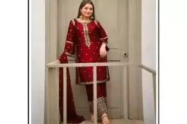 Luxurious 3-Piece Stitched Shamoz Silk Suit for Women with Embroidery