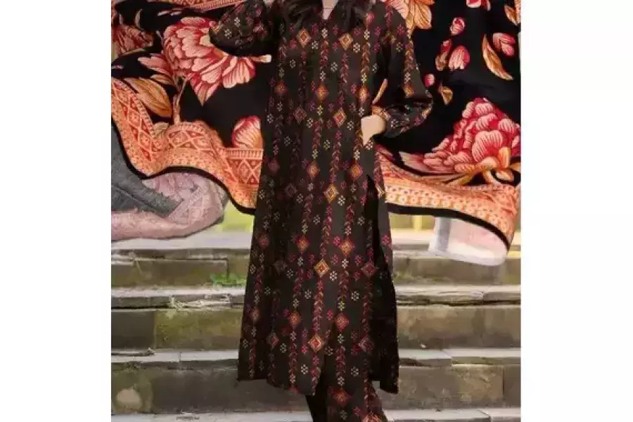 Amna.B Women's Khaddar Printed Suit – 3 Pcs Unstitched Set for Effortless Style