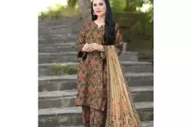 Amna.B 3 Pcs Women's Unstitched Khaddar Printed Suit – Trendy & Elegant Design