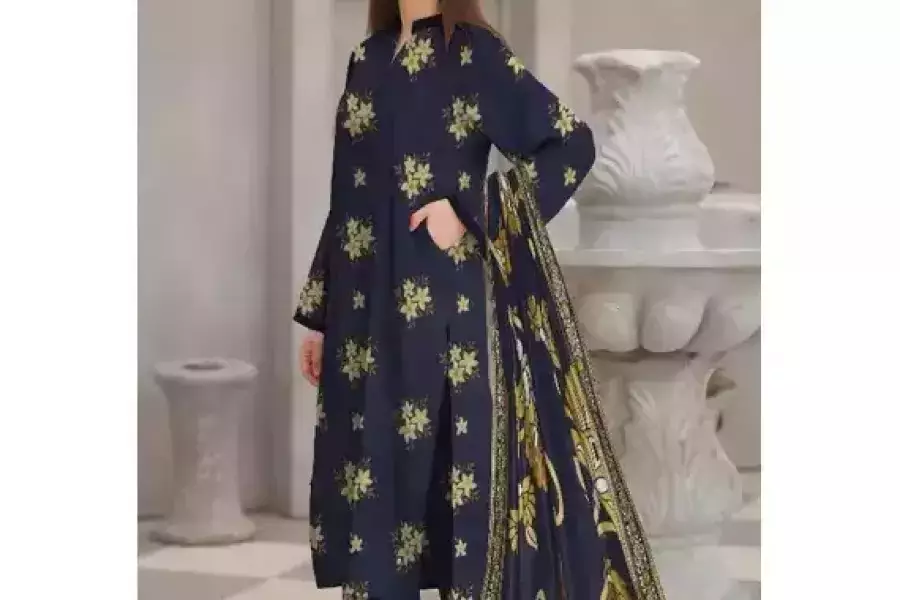 Trendy Amna.B 3-Piece Unstitched Khaddar Printed Suit for Women – Elegant & Fashionable