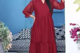 Nazmina Flary Long Maroon Frock (Fr-614N) / Free Shipping