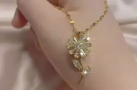Sunflower Design Gold Plated Zircon Pendant / Free Shipping
