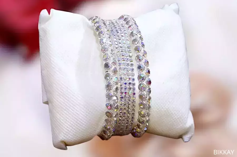 Turkish Design Silver Plated Crystal Kara Bangle - 6 Pcs Set / Free Shipping