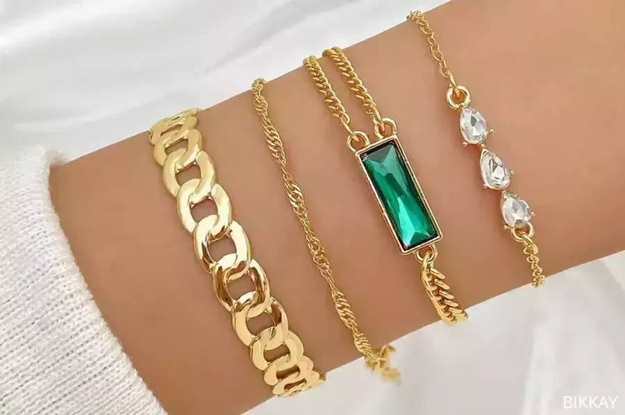 4 Pcs Gold Plated Crystal Charm Bracelet / Free Shipping