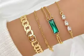 4 Pcs Gold Plated Crystal Charm Bracelet / Free Shipping