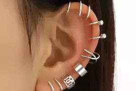 Multicolored Charms Hanging Ear Cuffs - 12 Pcs Gold Plated Unique Design / Free Shipping