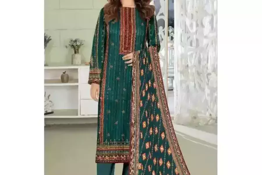 Amna.B Women's Unstitched Lawn Printed Suit Set – Trendy 3-Piece Design, Pakistan, دولار 14