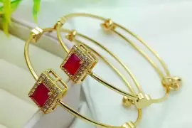 2 Pcs Gold Plated Crystal Kara Bangle / Free Shipping