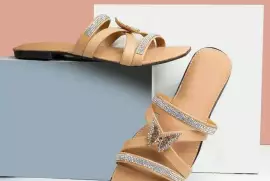 Women’s Studded Canvas Flats – Elegant Beige for Formal & Casual Wear