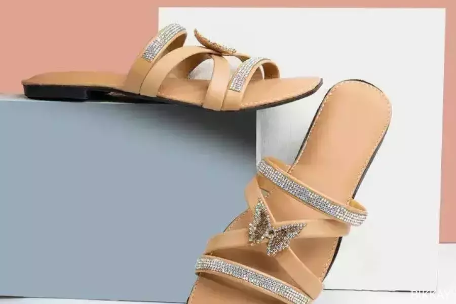 Women’s Studded Canvas Flats – Elegant Beige for Formal & Casual Wear