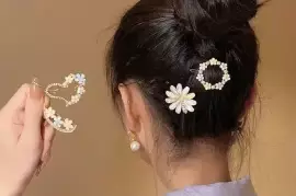 Flower Design Gold Plated Artificial Stones Hair Pin / Free Shipping