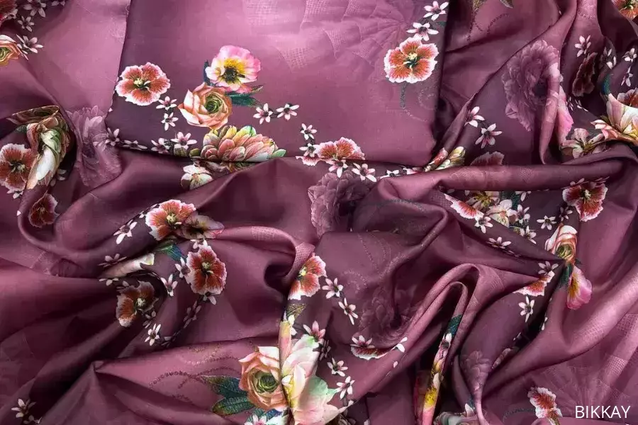 Luxury Maroon Silk Suit – Unstitched Digital Printed Shirt & Trouser, Pakistan, PKR 1,680