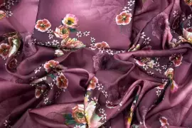 Luxury Maroon Silk Suit – Unstitched Digital Printed Shirt & Trouser, Pakistan, PKR 1,680
