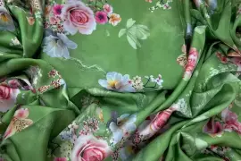 Unstitched Green Silk Shirt & Trouser Set – Elegant Digital Design, Pakistan, PKR 1,680