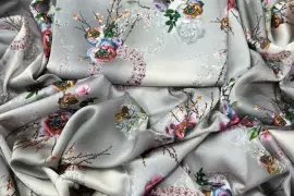 Luxury Silk 2-Piece Set – Grey Digital Print Design, Pakistan, PKR 1,680