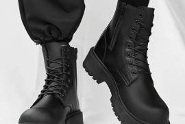 2024 Men's Black Boots - Casual High-Top with Zipper, Waterproof Faux Leather, Stylish Streetwear for All Seasons, Jhelum