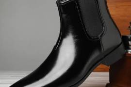 Men's Sleek Slip-On Chelsea Boots - Casual Faux Leather Ankle Booties with Rubber Sole, Jhelum