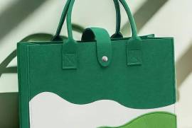 Chic Colorblock Felt Tote Bag with Button Closure - Spacious & Lightweight, Jhelum