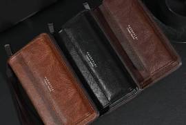 Men's Sleek Black Faux Leather Wallet - Double Layer, Zippered with Card Holder & Buckle Closure, Jhelum