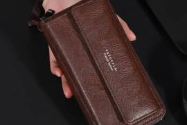 Men's Sleek Black Faux Leather Wallet - Double Layer, Zippered with Card Holder & Buckle Closure, Jhelum