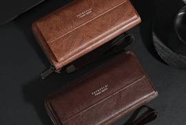 Men's Sleek Black Faux Leather Wallet - Double Layer, Zippered with Card Holder & Buckle Closure, Jhelum