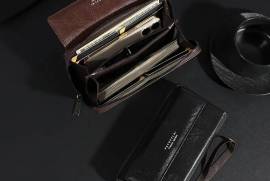 Men's Sleek Black Faux Leather Wallet - Double Layer, Zippered with Card Holder & Buckle Closure, Jhelum